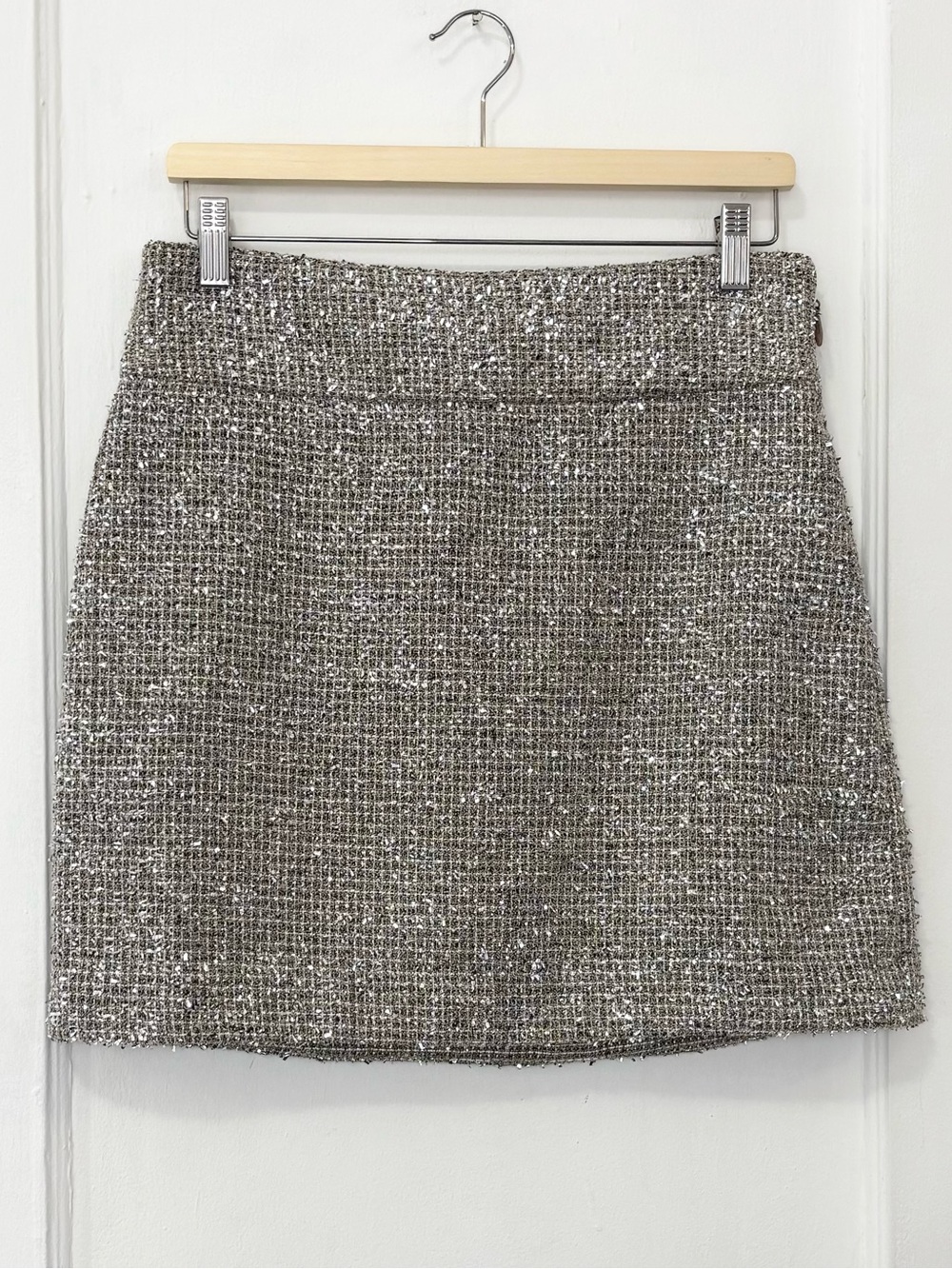 Banana Republic Women’s Coleta Tinsel Tweed Mini Skirt, Silver, Size 8